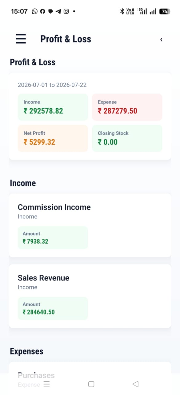 Katapatti Android profit and loss screen